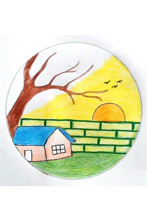 scenery in circle|circle sketch drawing.